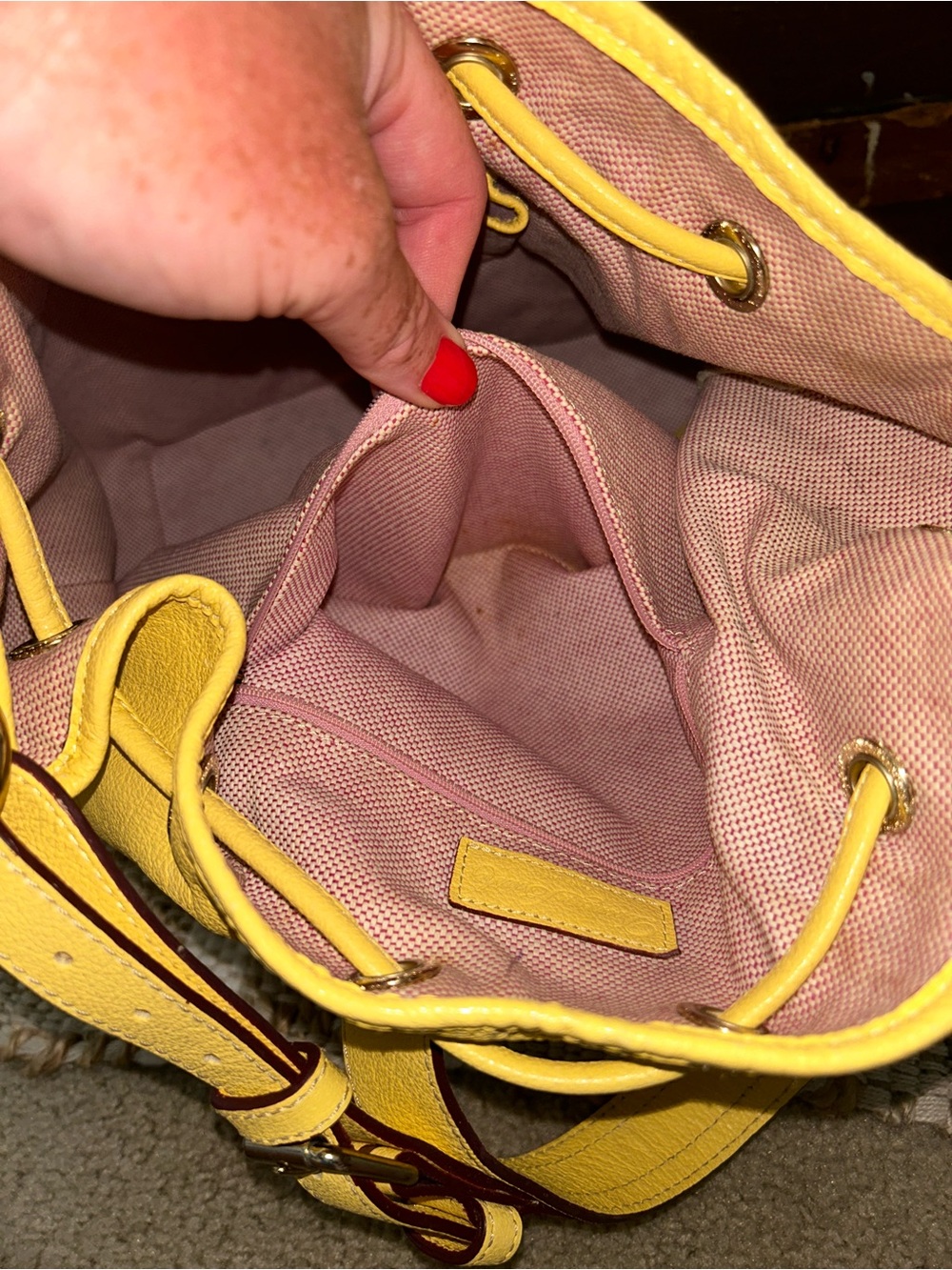 Dooney & Bourke Yellow Leather Drawstring Shoulder Bag - Picture 13 of 13